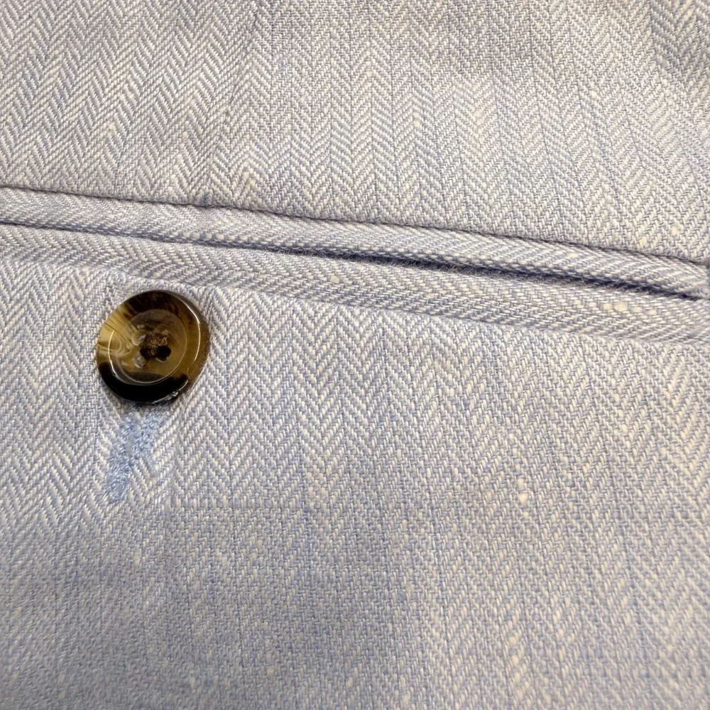 Charleston Khakis Mens Light Blue 100% Linen Herringbone Dress Pants 37R 32L